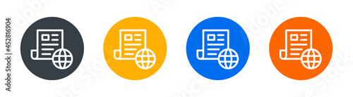 Newspaper with global icon. International news icon on circle design