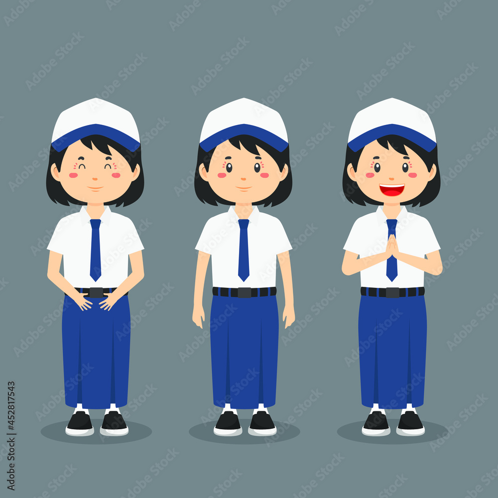 Indonesian Junior High School Character with Expression Indonesian Junior High School Character with Expression