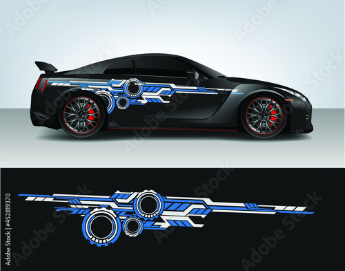 Vinyl sticker Decals set for Car truck mini bus modify Motorcycle. Racing Vehicle Graphic kit isolated vector design race Elegant stripes. modern blue technology background for wrap