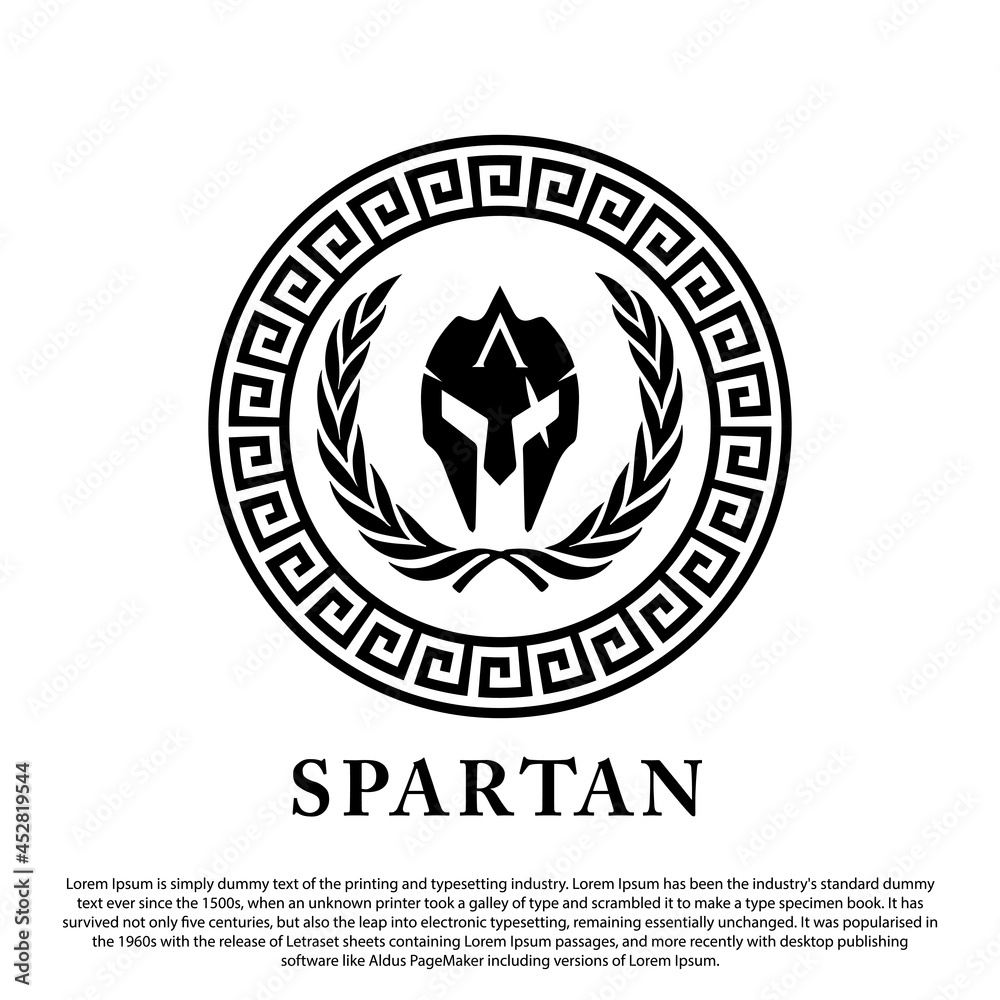 Spartan helmet logo design. ancient helmet on circle ornament  for stamp, emblem, logo and others