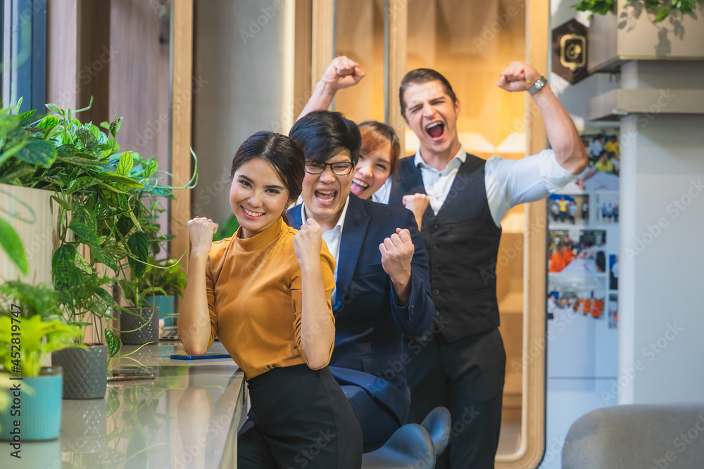 Fototapeta premium business colleague showing happy and confident in teamwork success