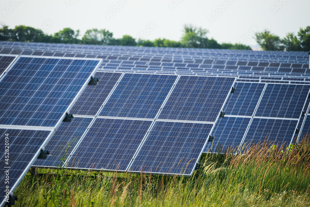 Solar cell station in the field. Natural energy Solar cell station in the field. Natural energy