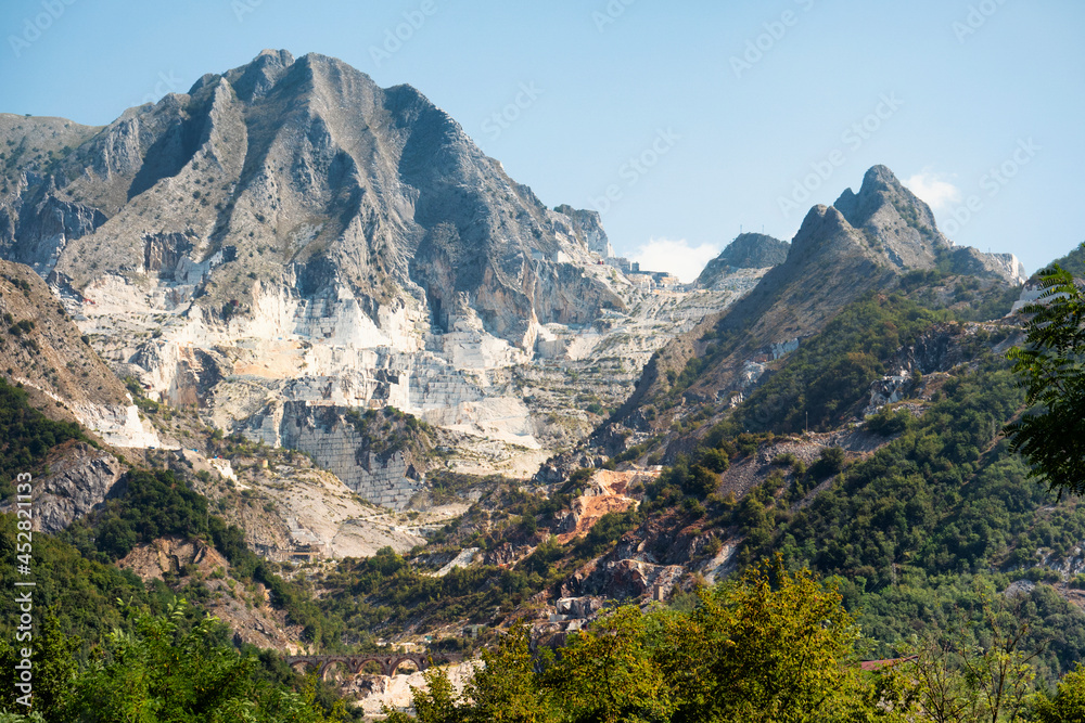 Carrara marble quarries mountains landscape , Tuscany, Italy.