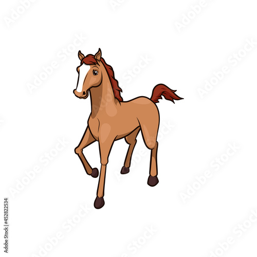 cute brown horse is walking gracefully isolated vector illustration