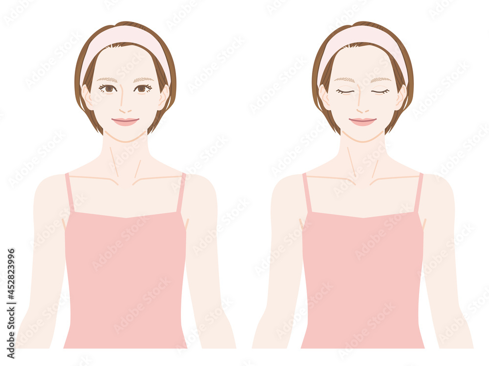 A woman with no makeup wearing a camisole. A woman with no makeup wearing a camisole.