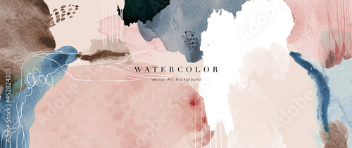Watercolor abstract art background vector. Wallpaper design with paint brush beige watercolor. Illustration for prints, wall art, cover and invitation cards.