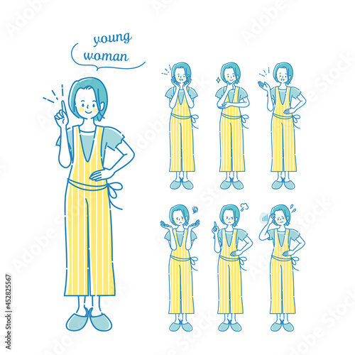 若い女性の表情セットのイラスト