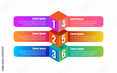 Creative concept for infographic vector design with 6 steps, options, parts, or processes. Business data visualization. business template for timeline presentation. 3d creative shapes.