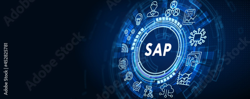 SAP System Software Automation concept on virtual screen data center. Business, modern technology, internet and networking concept