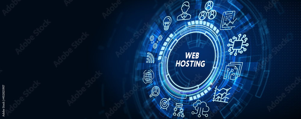 Obraz premium Web Hosting. The activity of providing storage space and access for websites. Business, modern technology, internet and networking concept