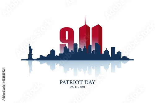 Patriot day we will never forget 9 11 september 2001 with city silhouette poster design illustration