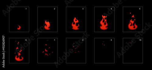 Fire flame sprite sheet. Fire explosion animation effect. Fire animation Sprite sheet for games, cartoon or animation.