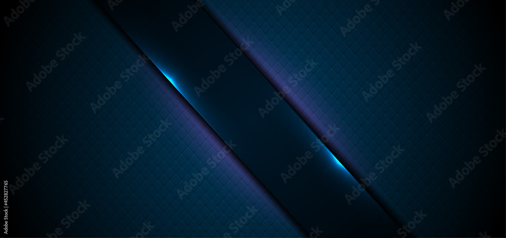 Dark geometric abstract tech background with glowing neon lights. Vector design