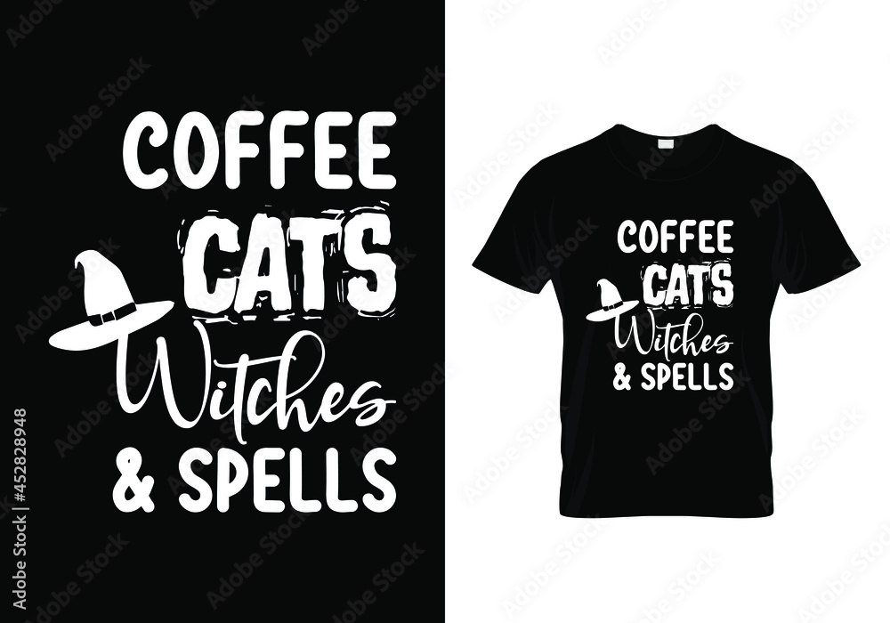 t shirt design concept Coffee cats witches and spells . Halloween t shirt design templet easy to print all purpose for man, women and children. t shirt design concept Coffee cats witches and spells . Halloween t shirt design templet easy to print all purpose for man, women and children.
