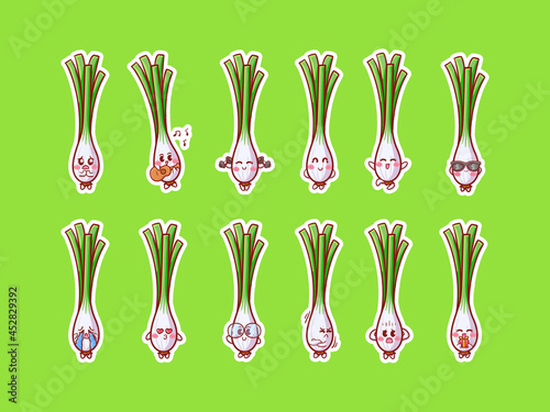 Cute and Kawaii Lemongrass Character Sticker Illustration Set With Various Activity and Happy Expression for mascot badge