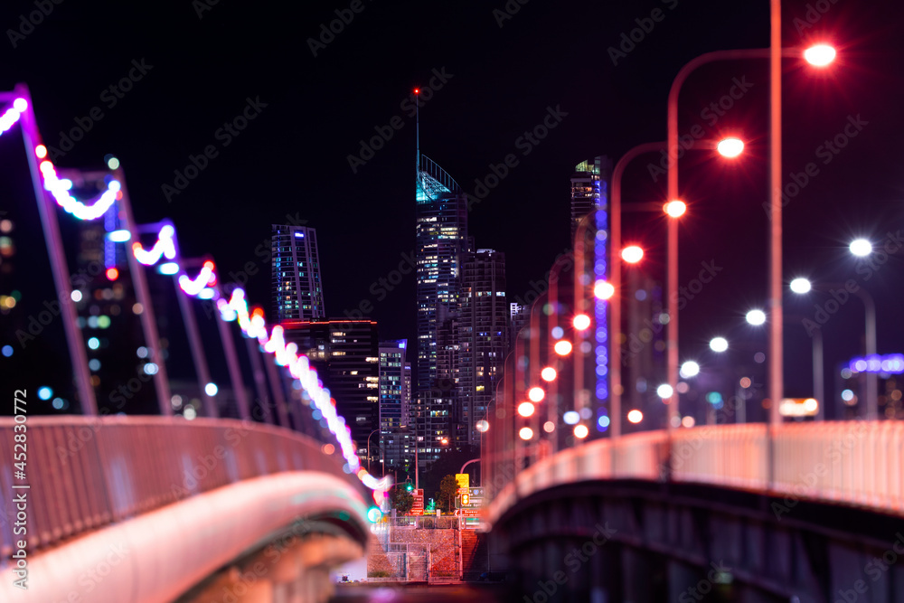 Surfers Paradise, Gold Coast by night. View from Sundale bridge.