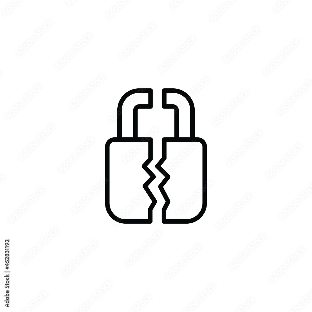 Broken lock line icon. Simple outline style. Unlock, crack, padlock, break, free, chain, code, security, fail, technology concept. Vector design illustration isolated on white background. EPS 10 Broken lock line icon. Simple outline style. Unlock, crack, padlock, break, free, chain, code, security, fail, technology concept. Vector design illustration isolated on white background. EPS 10