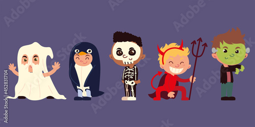 kids dressed halloween costumes