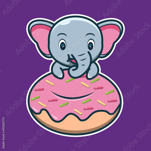 vector illustration of cute elephant on top of donuts © RAHMAT