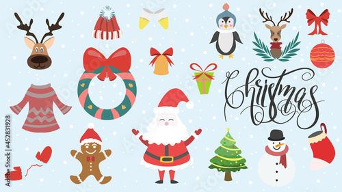 Collection Christmas elements in Christmas holiday  for content online or banner for your website and template  Simple cartoon flat style. illustration Vector EPS 10