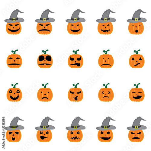 Set of Halloween scary pumpkins collection. Flat style vector spooky creepy pumpkins  © Naem