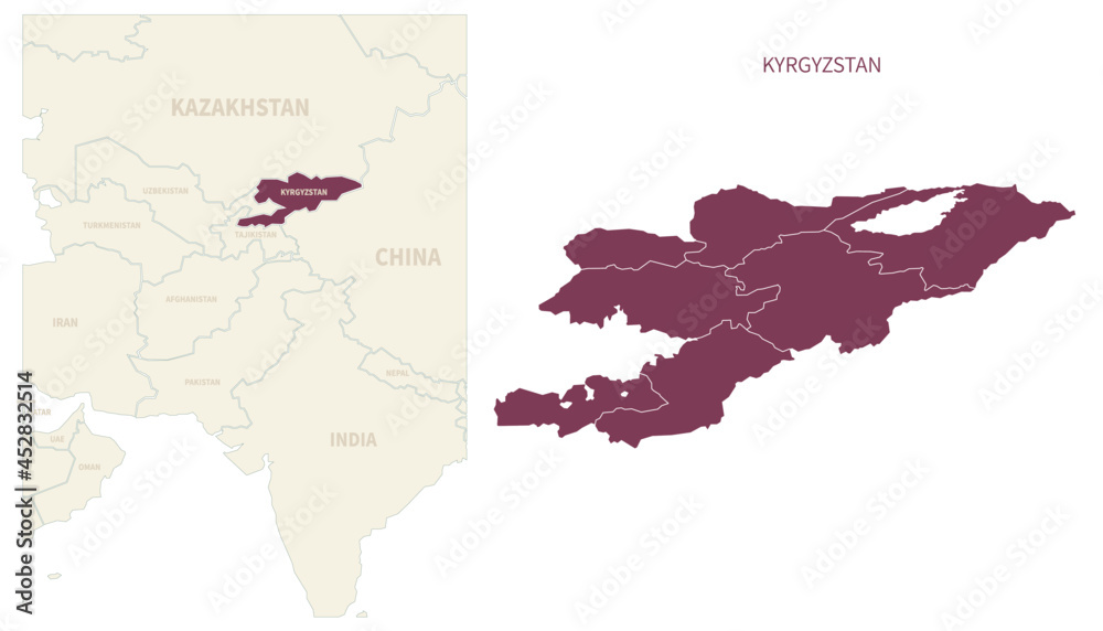 Map Of Kyrgyzstan And Surrounding Countries Kyrgyzstan Map. Map Of Kyrgyzstan And Neighboring Countries. Stock Vector |  Adobe Stock