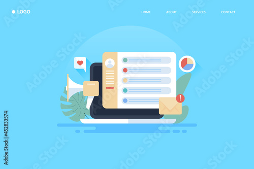 Incoming email on dashboard screen, bulk email newsletter, marketing email communication, advertising email campaign, business email marketing solution technology concept. Web banner template.