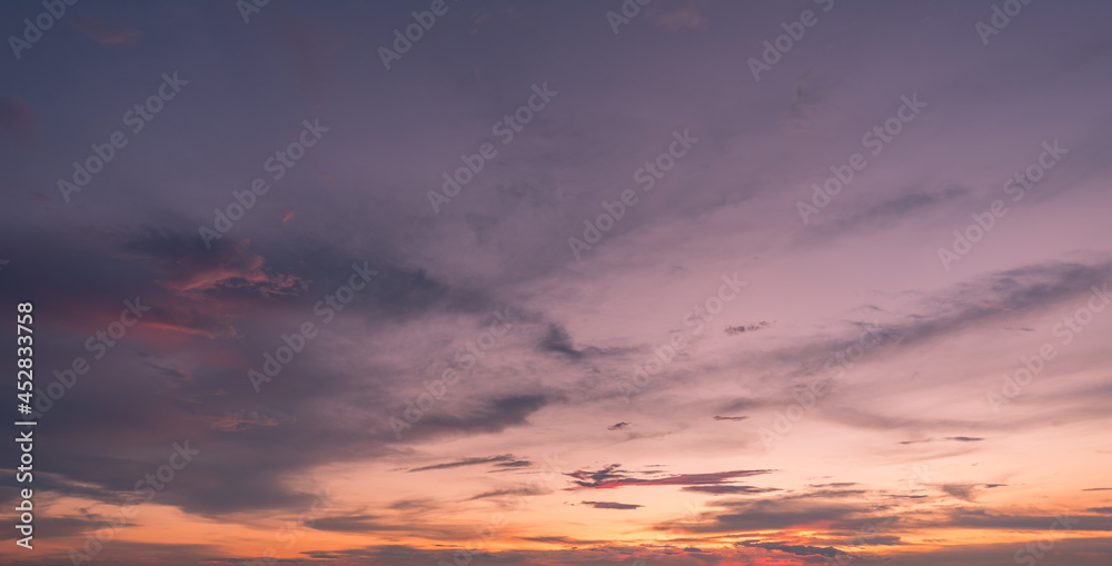 Panoramic view of sunset golden and blue sky nature background.