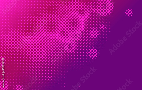 Splashed of abstract graphic digital dotted elements. Fucshia splashed circular shapes  on purple background. Base graphic design with space for text and logo.