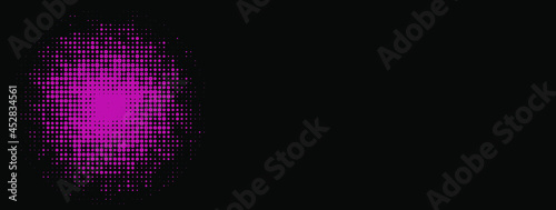 Dotted banner illustration. Fuchsia lateral element on dark grey background. Base Simple Design.