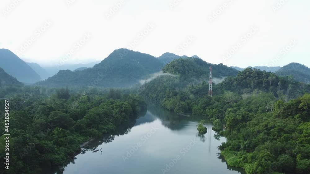 Aerial View of a Tropical River Surrounded by Lush Greenery Aerial View of a Tropical River Surrounded by Lush Greenery