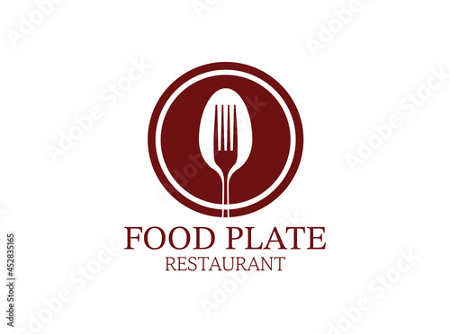 Silhouette of plate spoon and fork in circle for restaurant logo