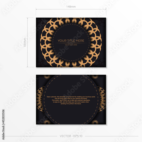 Invitation card template with vintage patterns.Stylish vector card design in black color with luxury greek