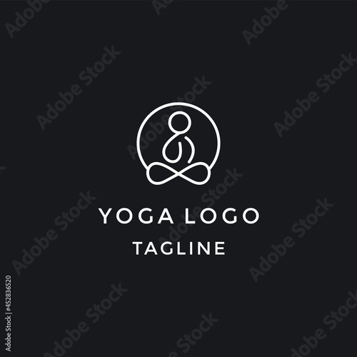 Abstract yoga human linear logo. Thread person flower balance logotype. Creative spa, guru vector