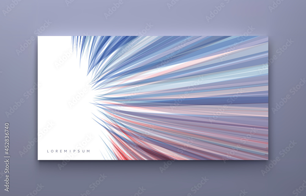 Lines forming track of speed movement. Transparent overlapping stripes on white background with space for text. 3d vector illustration for advertising, marketing or presentation.