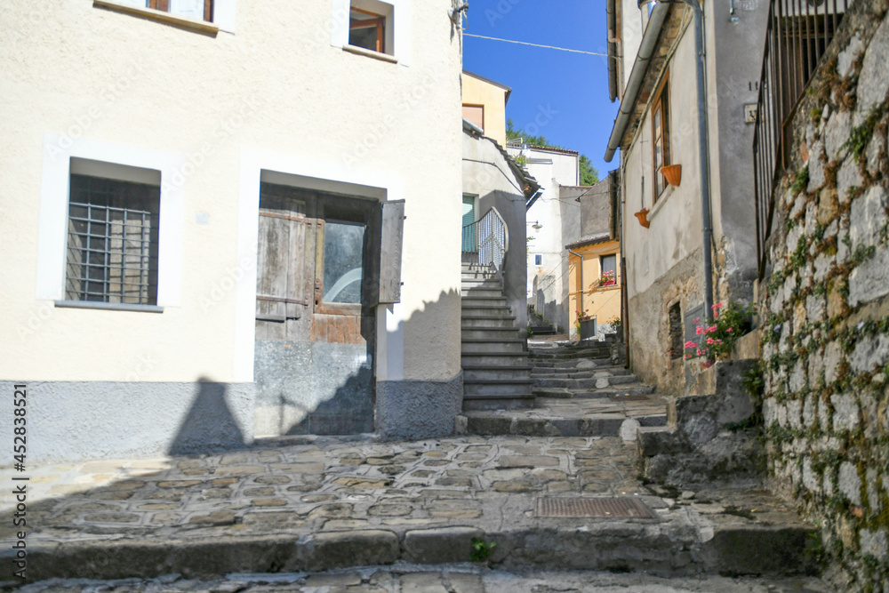 A street in the historic center of Castelsaraceno, a old town in the Basilicata region, Italy.	