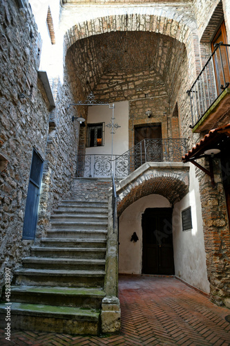Steps in an old house in the historic center of Castelsaraceno  an old town in the Basilicata region  Italy. 