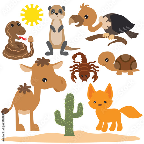 Desert animals vector cartoon illustration