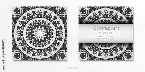 Stylish white postcard design with luxurious Greek ornaments. Stylish invitation with vintage patterns.