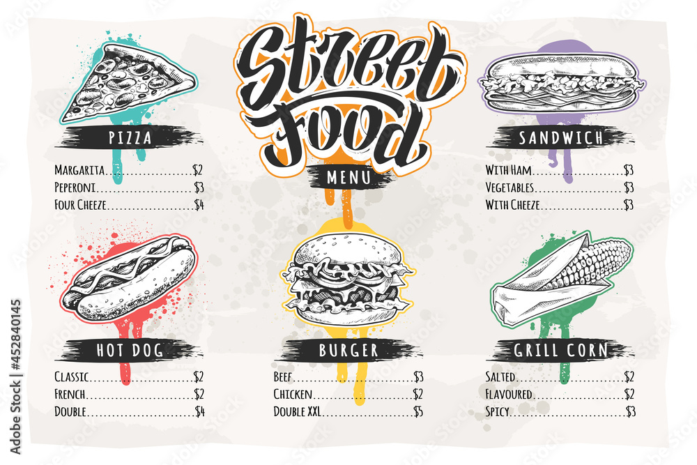 Street Food Menu Design Template Stock Vector | Adobe Stock