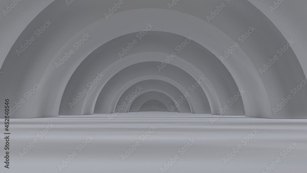 Abstract architecture background gray arched interior 3d render
