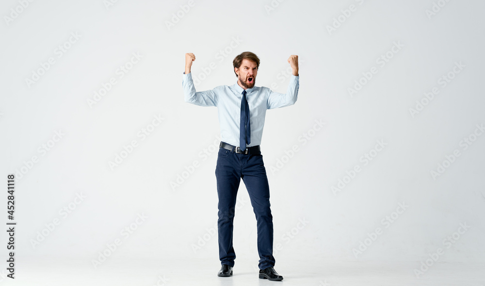business man in shirt with tie manager emotions posing light background business man in shirt with tie manager emotions posing light background