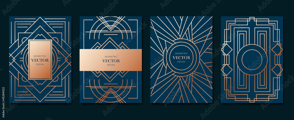 Gold and Luxury Invitation card design vector. Abstract geometry frame and Art deco pattern background. Use for wedding invitation, cover, VIP card, print, poster and wallpaper. Vector illustration. - obrazy, fototapety, plakaty 