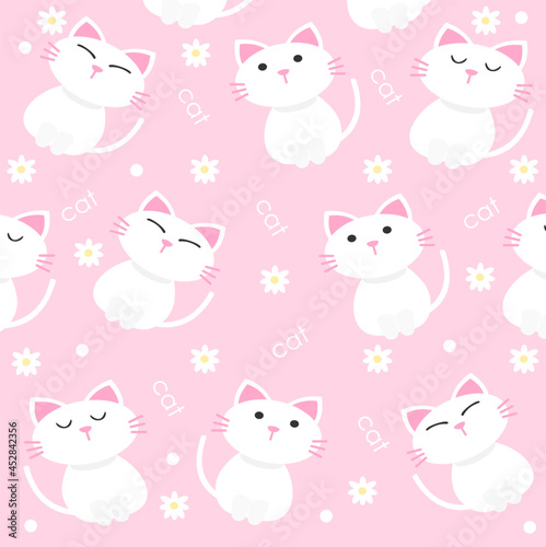cute cartoon cat with heart shape and fish bone seamless pattern. can be used for fabric textile wallpaper gift wrap paper.
