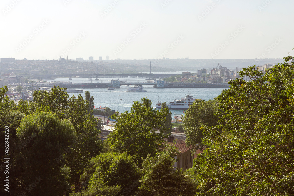 View of the city Istanbul with the Bosphorus in the foreground