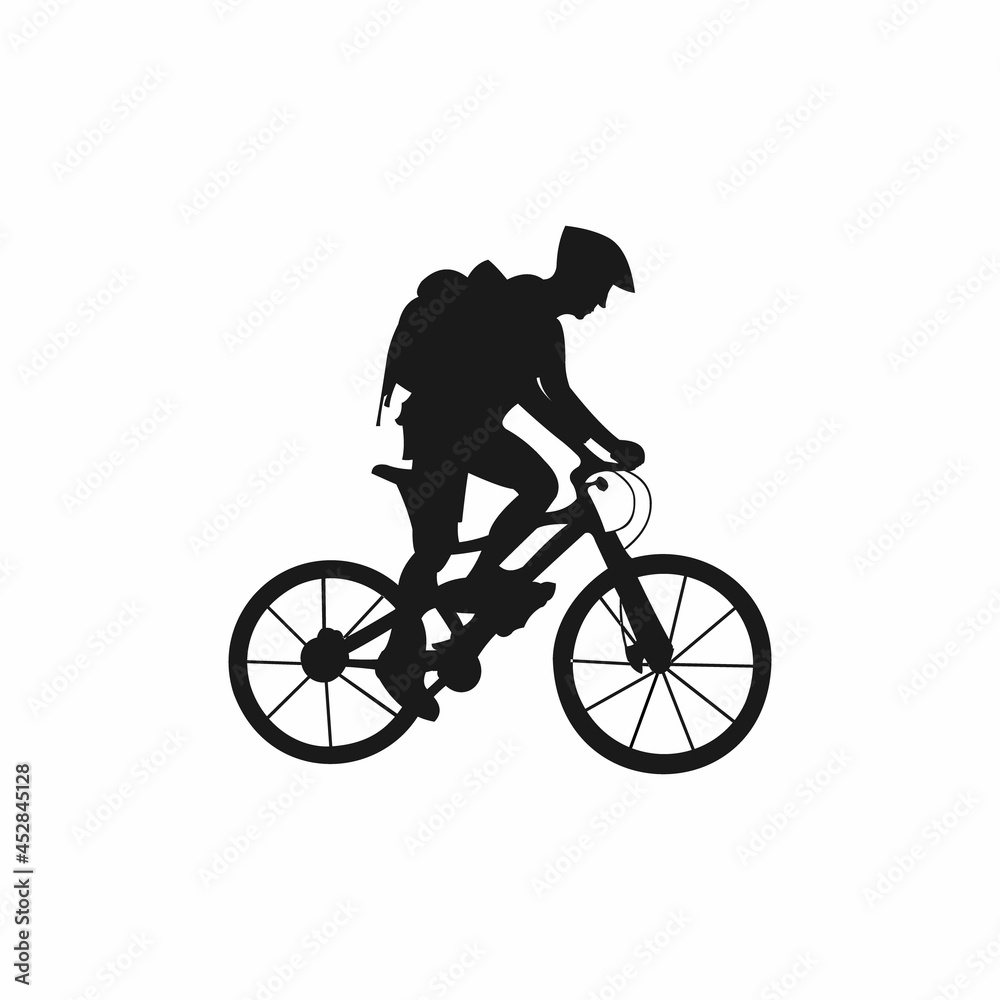 silhouette logo of a person pedaling a bicycle and wearing a backpack silhouette logo of a person pedaling a bicycle and wearing a backpack