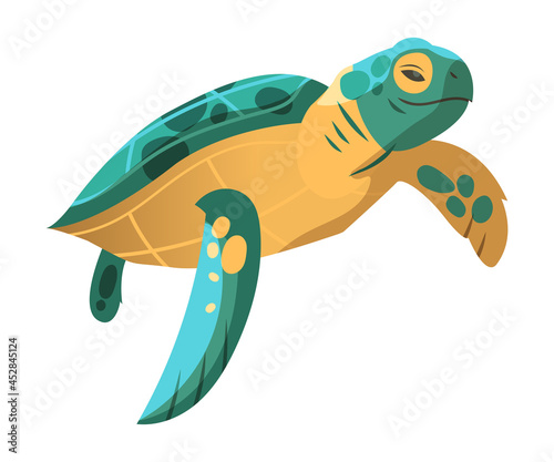 Green Sea Turtle as Marine Reptile with Hard Shell and Flipper Vector Illustration