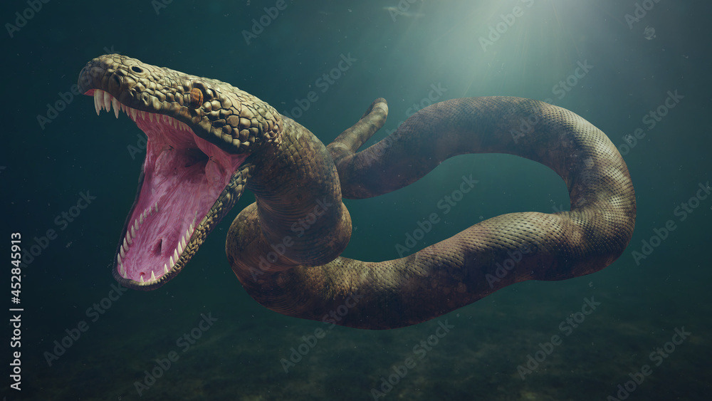 Titanoboa cerrejonensis in water, the longest snake that ever lived