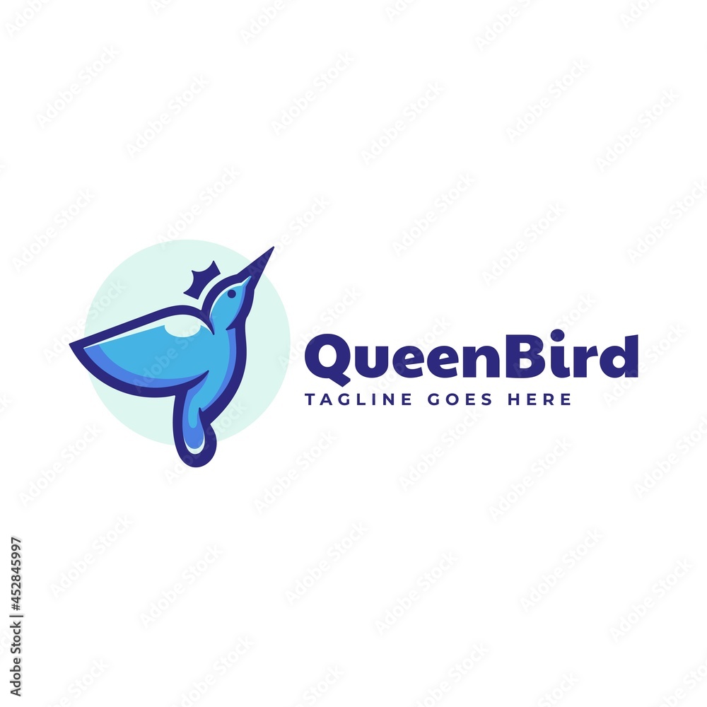 Vector Logo Illustration Queen Bird Simple Mascot Style.