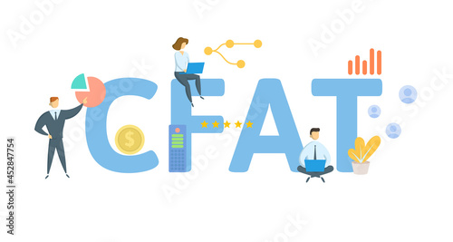 CFAT, Cash Flow After Taxes. Concept with keyword, people and icons. Flat vector illustration. Isolated on white.